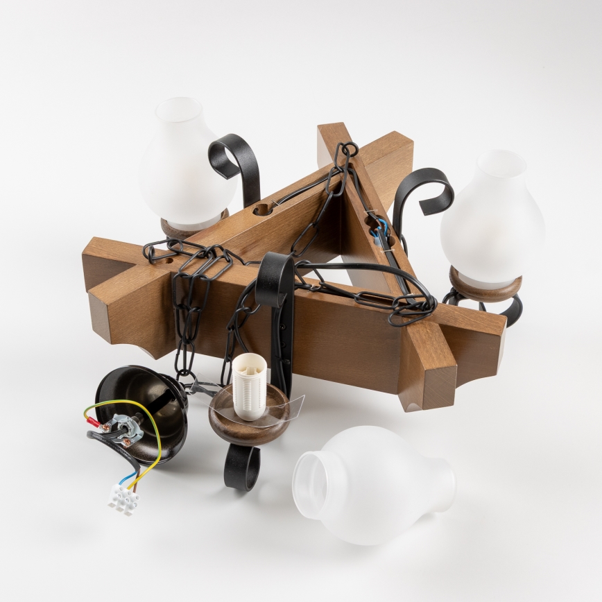 Brilagi - Sietynas, kabinamas ant grandinės QUEEN 3xE14/40W/230V bukas/graikinis riešutas