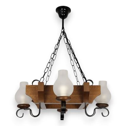 Brilagi - Sietynas, kabinamas ant grandinės QUEEN 4xE14/40W/230V bukas/graikinis riešutas