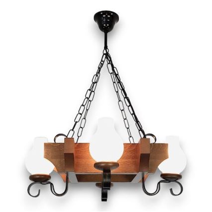 Brilagi - Sietynas, kabinamas ant grandinės QUEEN 4xE14/40W/230V bukas/graikinis riešutas