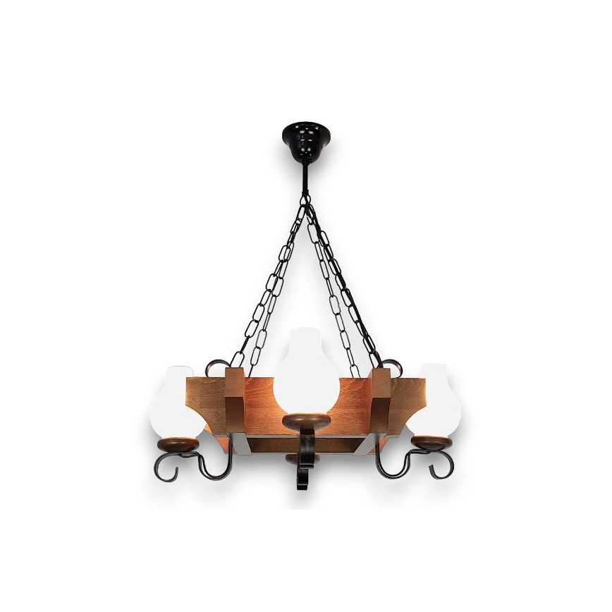 Brilagi - Sietynas, kabinamas ant grandinės QUEEN 4xE14/40W/230V bukas/graikinis riešutas