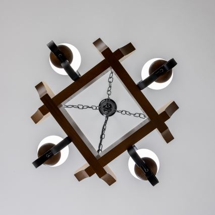 Brilagi - Sietynas, kabinamas ant grandinės QUEEN 4xE14/40W/230V bukas/graikinis riešutas