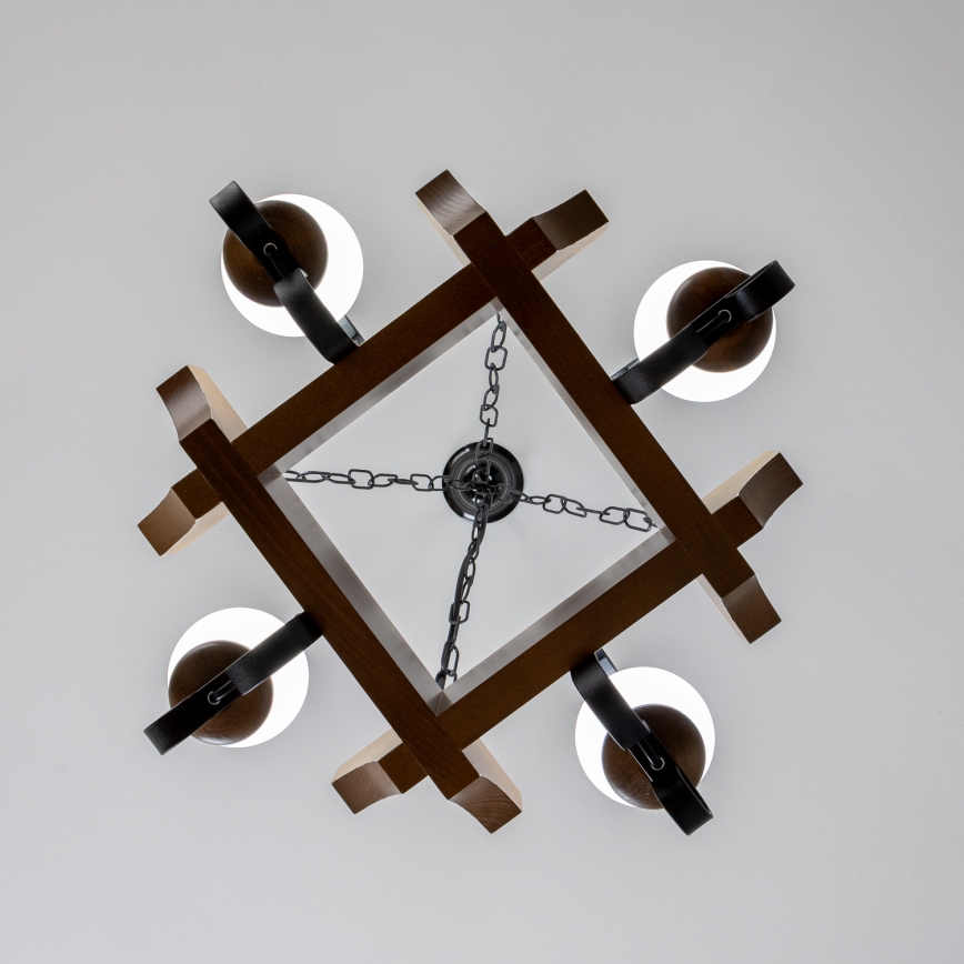 Brilagi - Sietynas, kabinamas ant grandinės QUEEN 4xE14/40W/230V bukas/graikinis riešutas