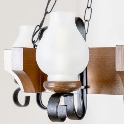 Brilagi - Sietynas, kabinamas ant grandinės QUEEN 4xE14/40W/230V bukas/graikinis riešutas