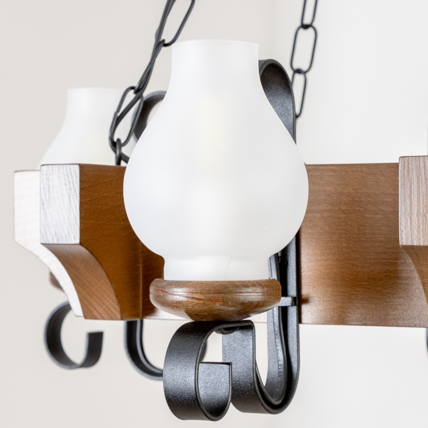 Brilagi - Sietynas, kabinamas ant grandinės QUEEN 4xE14/40W/230V bukas/graikinis riešutas