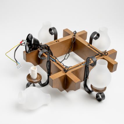 Brilagi - Sietynas, kabinamas ant grandinės QUEEN 4xE14/40W/230V bukas/graikinis riešutas