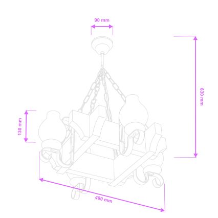 Brilagi - Sietynas, kabinamas ant grandinės QUEEN 4xE14/40W/230V bukas/graikinis riešutas