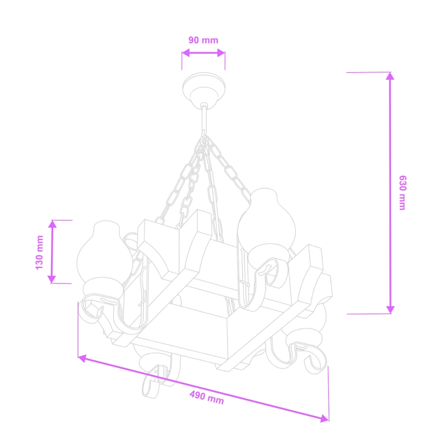 Brilagi - Sietynas, kabinamas ant grandinės QUEEN 4xE14/40W/230V bukas/graikinis riešutas