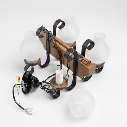 Brilagi - Sietynas, kabinamas ant grandinės QUEEN 4xE14/40W/230V bukas/graikinis riešutas