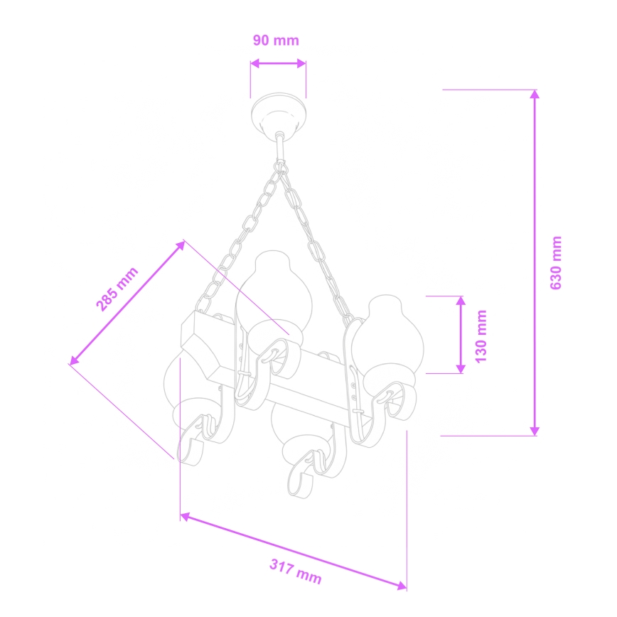 Brilagi - Sietynas, kabinamas ant grandinės QUEEN 4xE14/40W/230V bukas/graikinis riešutas