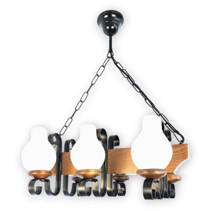 Brilagi - Sietynas, kabinamas ant grandinės QUEEN 6xE14/40W/230V bukas/graikinis riešutas