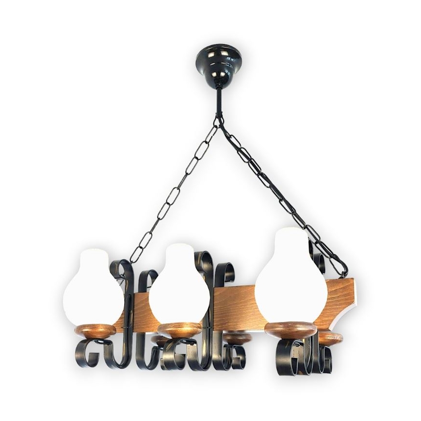 Brilagi - Sietynas, kabinamas ant grandinės QUEEN 6xE14/40W/230V bukas/graikinis riešutas