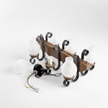 Brilagi - Sietynas, kabinamas ant grandinės QUEEN 6xE14/40W/230V bukas/graikinis riešutas