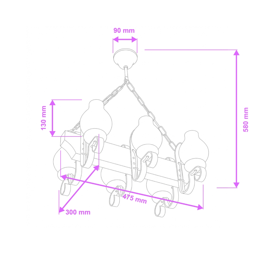 Brilagi - Sietynas, kabinamas ant grandinės QUEEN 6xE14/40W/230V bukas/graikinis riešutas