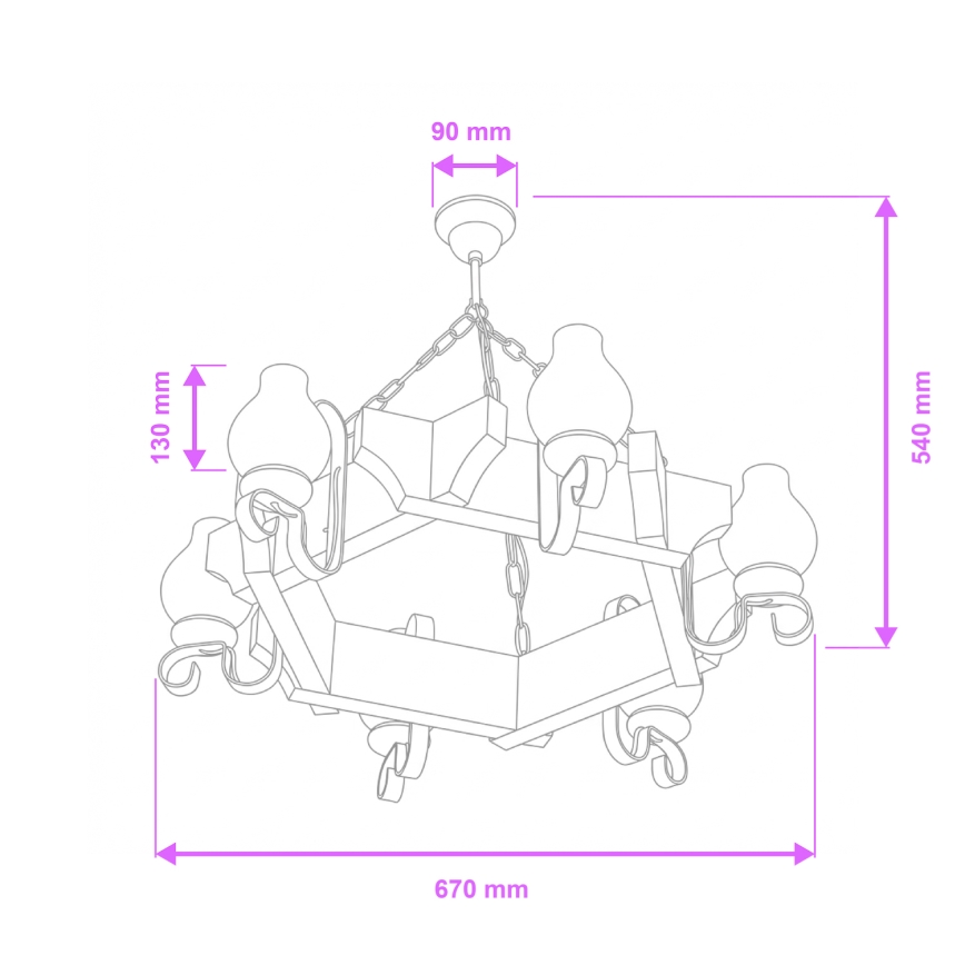 Brilagi - Sietynas, kabinamas ant grandinės QUEEN 6xE14/40W/230V bukas