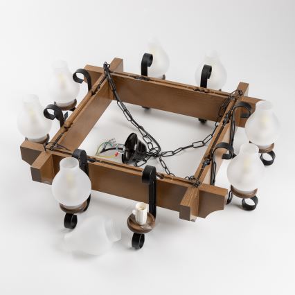 Brilagi - Sietynas, kabinamas ant grandinės QUEEN 8xE14/40W/230V bukas/graikinis riešutas