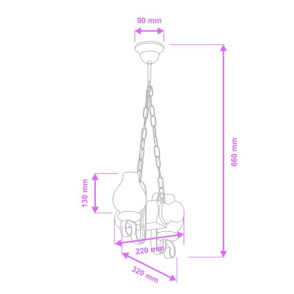 Brilagi - Sietynas, kabinamas ant grandinės RUSTIC 2xE14/40W/230V bukas