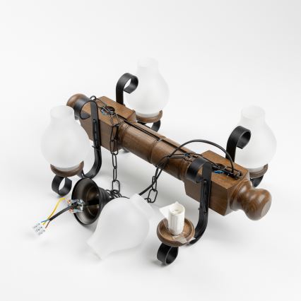 Brilagi - Sietynas, kabinamas ant grandinės RUSTIC 4xE14/40W/230V bukas/graikinis riešutas