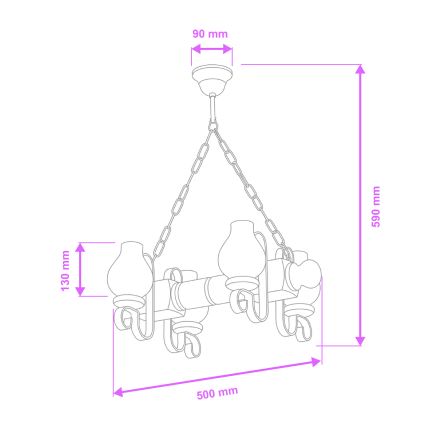 Brilagi - Sietynas, kabinamas ant grandinės RUSTIC 4xE14/40W/230V bukas/graikinis riešutas