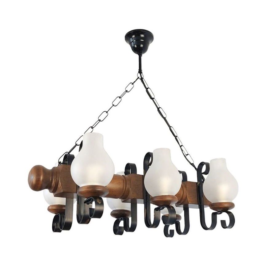 Brilagi - Sietynas, kabinamas ant grandinės RUSTIC 6xE14/40W/230V bukas/graikinis riešutas
