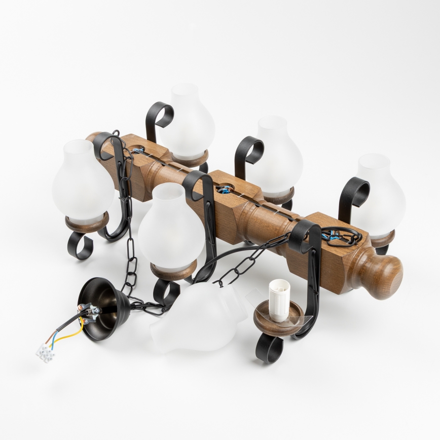 Brilagi - Sietynas, kabinamas ant grandinės RUSTIC 6xE14/40W/230V bukas/graikinis riešutas