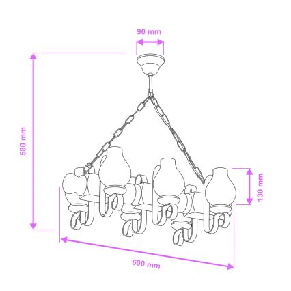 Brilagi - Sietynas, kabinamas ant grandinės RUSTIC 6xE14/40W/230V bukas/graikinis riešutas