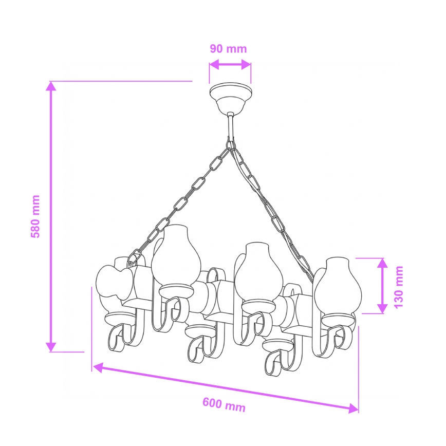 Brilagi - Sietynas, kabinamas ant grandinės RUSTIC 6xE14/40W/230V bukas