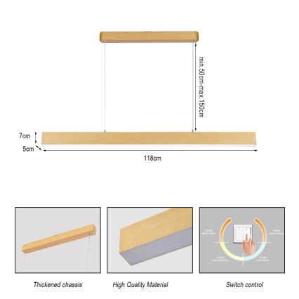 Brilagi - SLEEKLINE liustra ant laido, LED 40W/230V, 3000/4500/6000K, ąžuolo dekoras