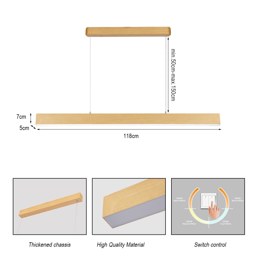 Brilagi - SLEEKLINE liustra ant laido, LED 40W/230V, 3000/4500/6000K, ąžuolo dekoras