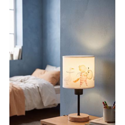 BRILAGI - Vaikiška stalinė lempa BOBO WOOD 1xE27/25W/230V ąžuolas/juoda/balta/gyvūnėliai