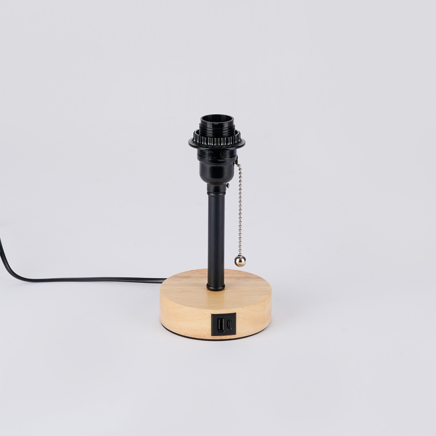 Brilagi - Stalinė lempa su USB jungtimi TABLON 1xE27/25W/230V ąžuolas/juoda