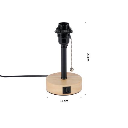 Brilagi - Stalinė lempa su USB jungtimi TABLON 1xE27/25W/230V ąžuolas/juoda