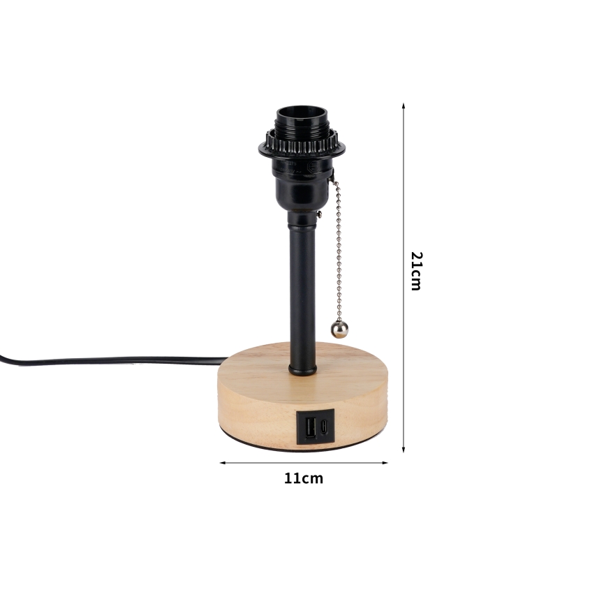 Brilagi - Stalinė lempa su USB jungtimi TABLON 1xE27/25W/230V ąžuolas/juoda