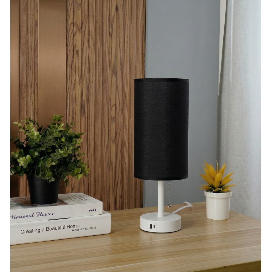 Brilagi - Stalinė lempa su USB jungtimi TABLON 1xE27/25W/230V balta/juoda