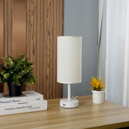 Brilagi - Stalinė lempa su USB jungtimi TABLON 1xE27/25W/230V balta/kreminė