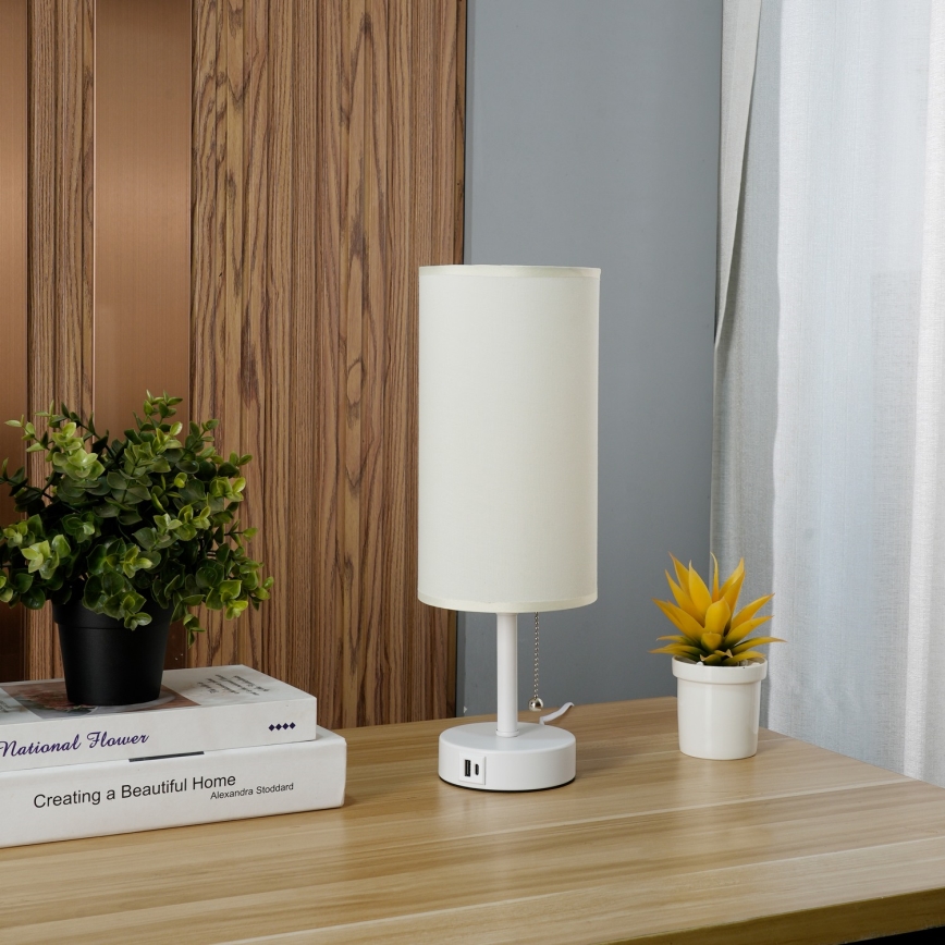 Brilagi - Stalinė lempa su USB jungtimi TABLON 1xE27/25W/230V balta/kreminė