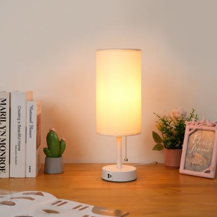 Brilagi - Stalinė lempa su USB jungtimi TABLON 1xE27/25W/230V balta/kreminė