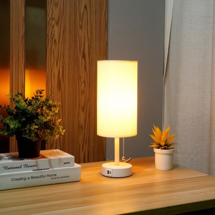 Brilagi - Stalinė lempa su USB jungtimi TABLON 1xE27/25W/230V balta/kreminė