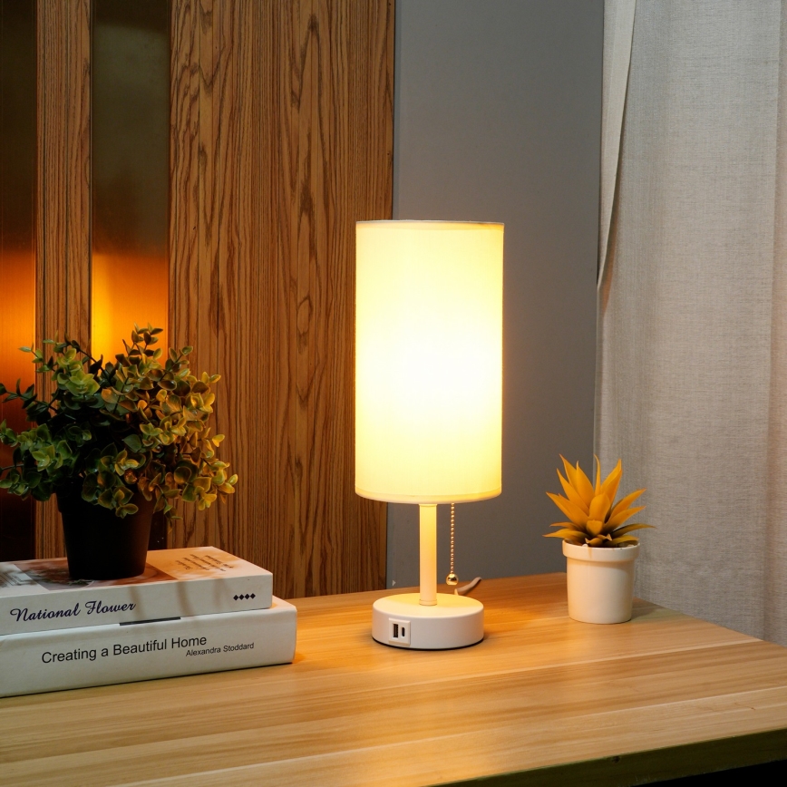 Brilagi - Stalinė lempa su USB jungtimi TABLON 1xE27/25W/230V balta/kreminė