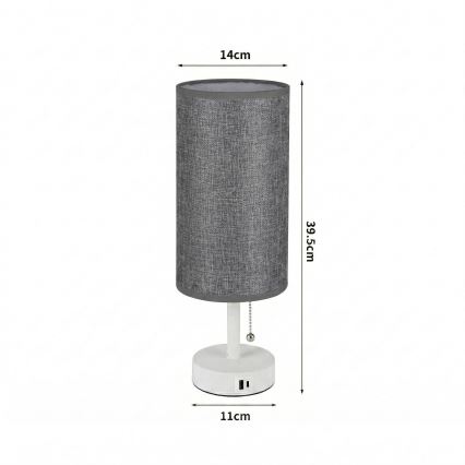 Brilagi - stalinė lempa su USB jungtimi TABLON 1xE27/25W/230V balta/pilka