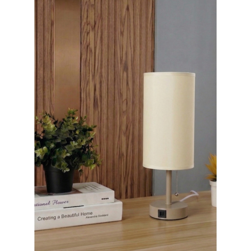 Brilagi - Stalinė lempa su USB jungtimi TABLON 1xE27/25W/230V smėlinė/kreminė