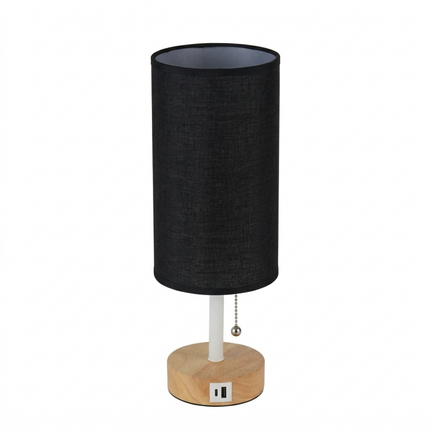 Brilagi - Stalinė lempa su USB lizdu TABLON 1xE27/25W/230V ąžuolas/balta/juoda