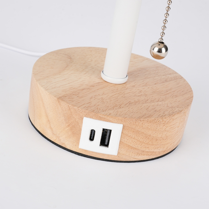 Brilagi - Stalinė lempa su USB lizdu TABLON 1xE27/25W/230V ąžuolas/balta/juoda