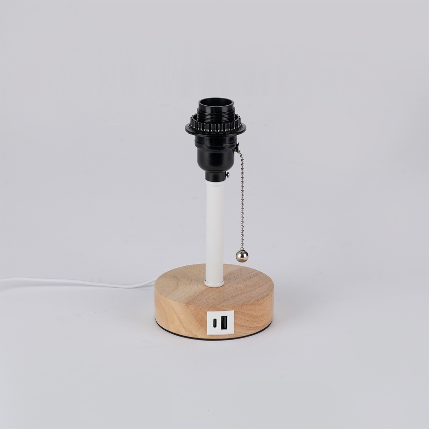 Brilagi - Stalinė lempa su USB lizdu TABLON 1xE27/25W/230V ąžuolas/balta/juoda