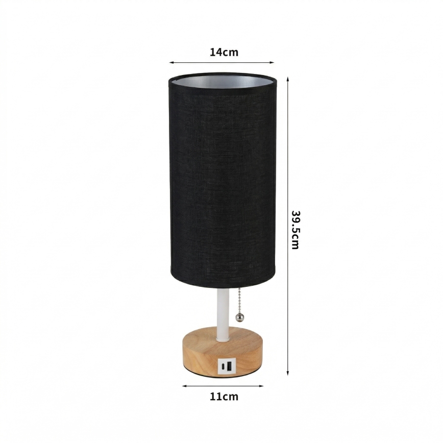 Brilagi - Stalinė lempa su USB lizdu TABLON 1xE27/25W/230V ąžuolas/balta/juoda