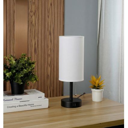Brilagi - Stalinė lempa su USB lizdu TABLON 1xE27/25W/230V juoda/balta