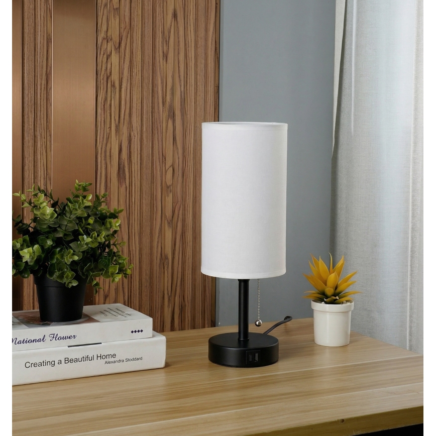 Brilagi - Stalinė lempa su USB lizdu TABLON 1xE27/25W/230V juoda/balta