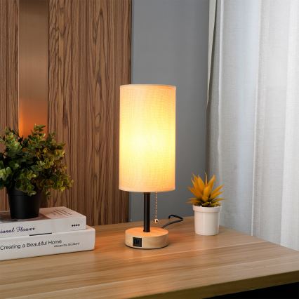 Brilagi - Stalinė lempa su USB prievadu TABLON 1xE27/25W/230V ąžuolas/juoda/smėlinė