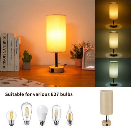 Brilagi - Stalinė lempa su USB prievadu TABLON 1xE27/25W/230V ąžuolas/juoda/smėlinė