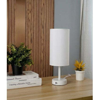 Brilagi - stalinė lempa su USB prievadu TABLON 1xE27/25W/230V balta