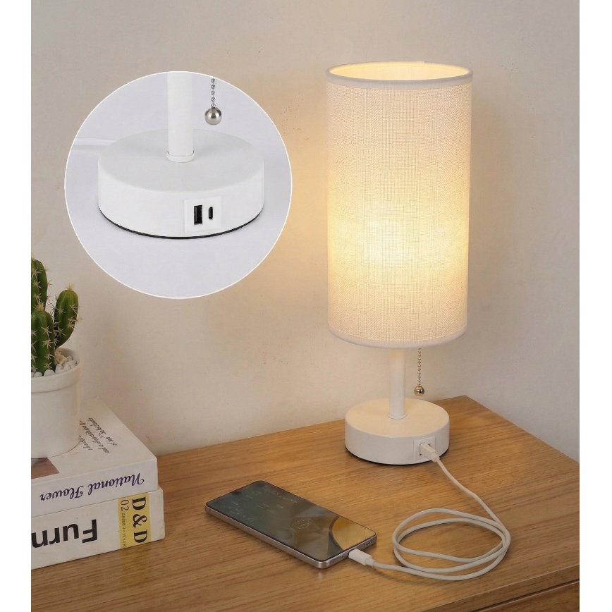 Brilagi - stalinė lempa su USB prievadu TABLON 1xE27/25W/230V balta